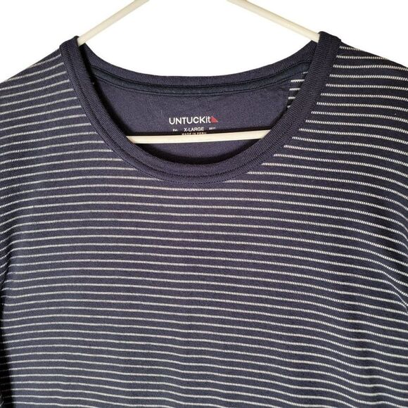 Untuckit Lambert Shirt Mens XL Crew Neck Long Sleeve Pullover Blue Casual Stripe - Picture 2 of 11